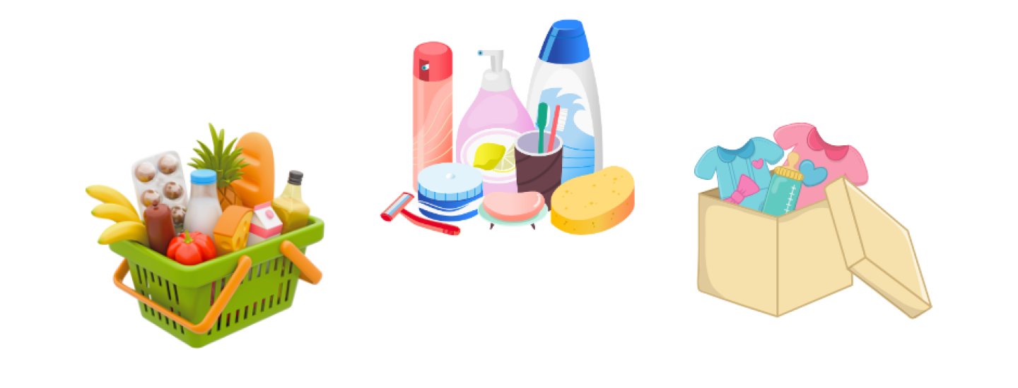 Action Delhaize, panier de courses, produits d'hygiène, produits bébé