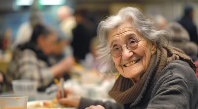 Femme agée à table